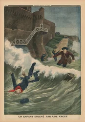 Un enfant emporté par une vague, Saint-Malo, illustration de couverture de 